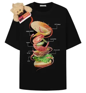 13DE MARZO Hamburger Ingredient T-Shirt (Black)
