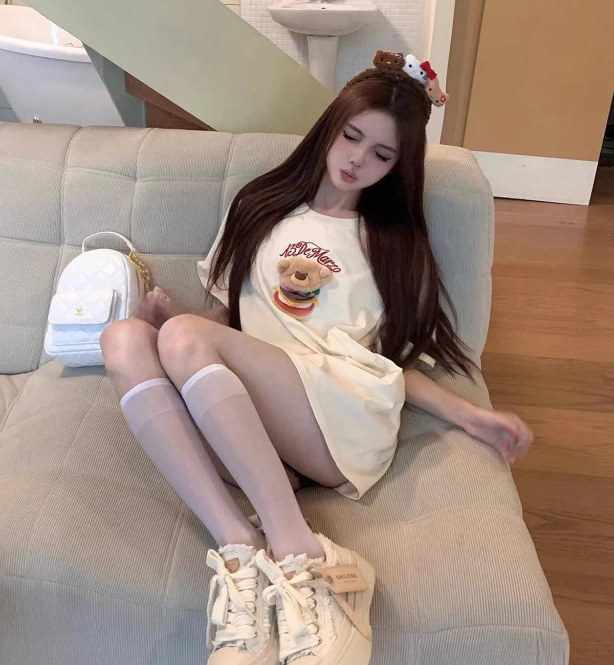 13DE MARZO Layered Hamburger T-Shirt (Beige)