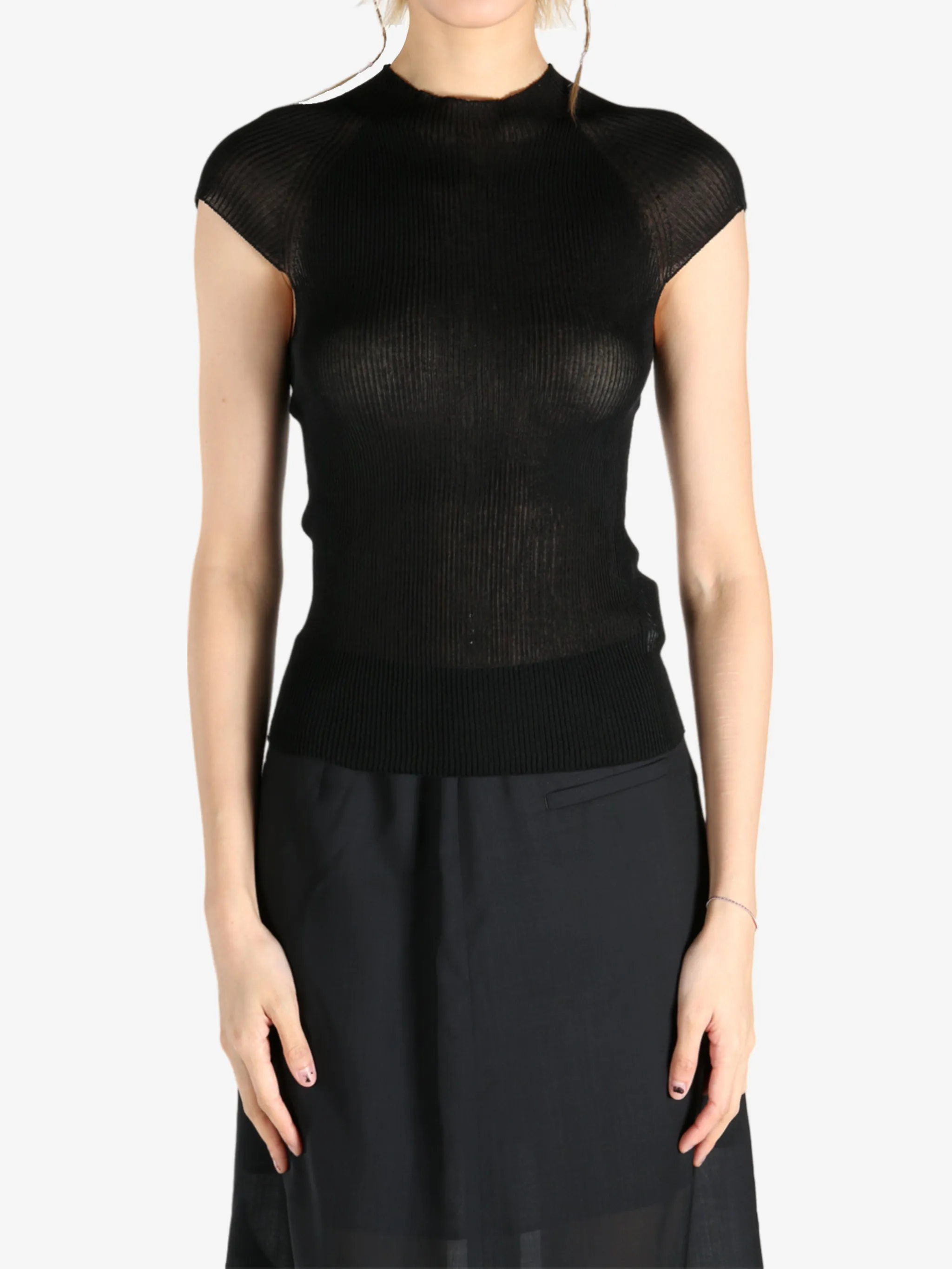 AMOMENTO - Women Wholegarment Cap Sleeve Knit Top