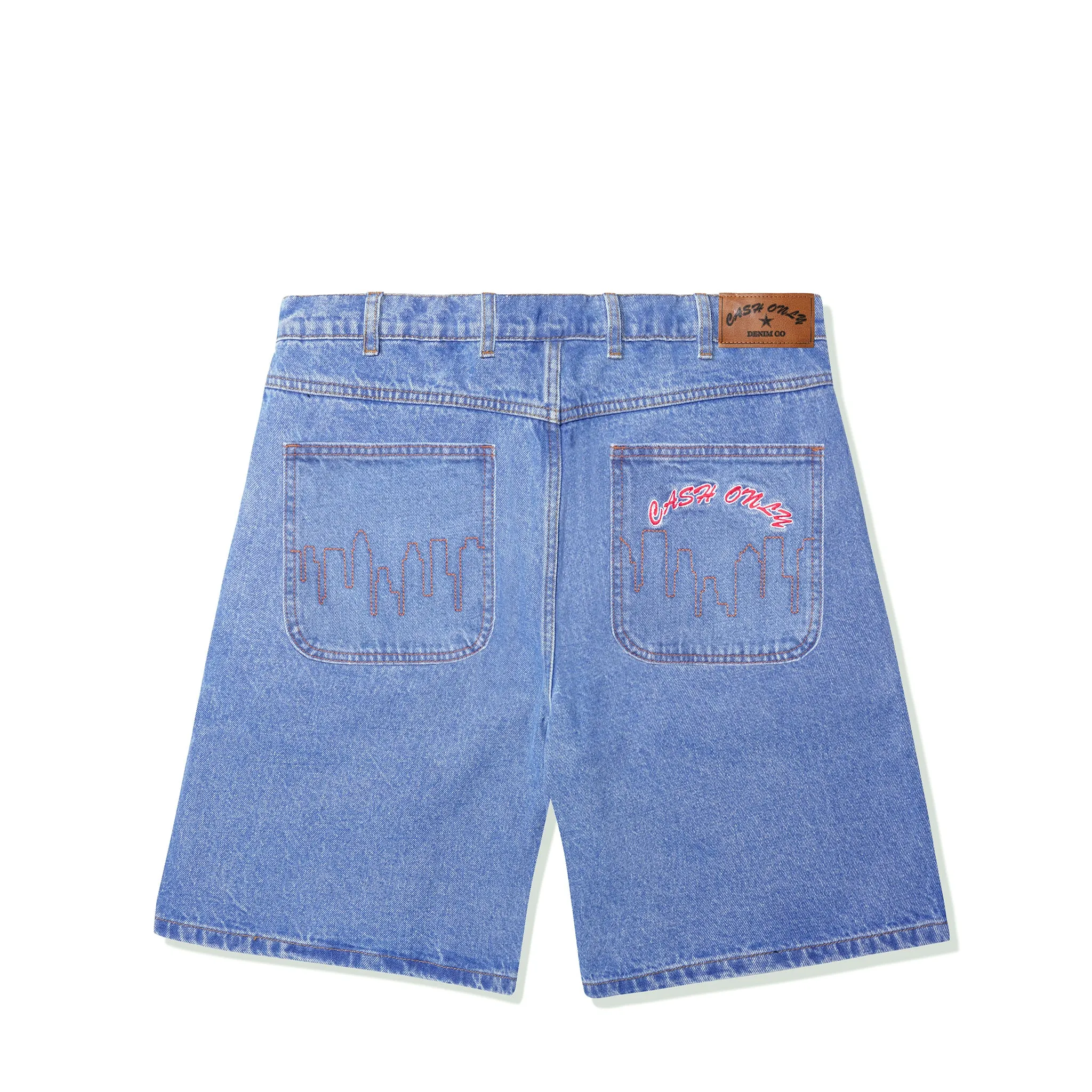 Cash Only Logo Denim Shorts Washed Indigo Sale