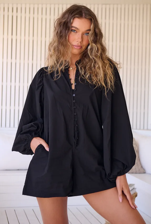COTTON MAHLIA PLAYSUIT ONYX