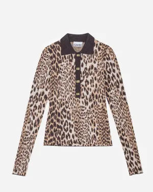 Fine Merino Jacquard Leopard Polo