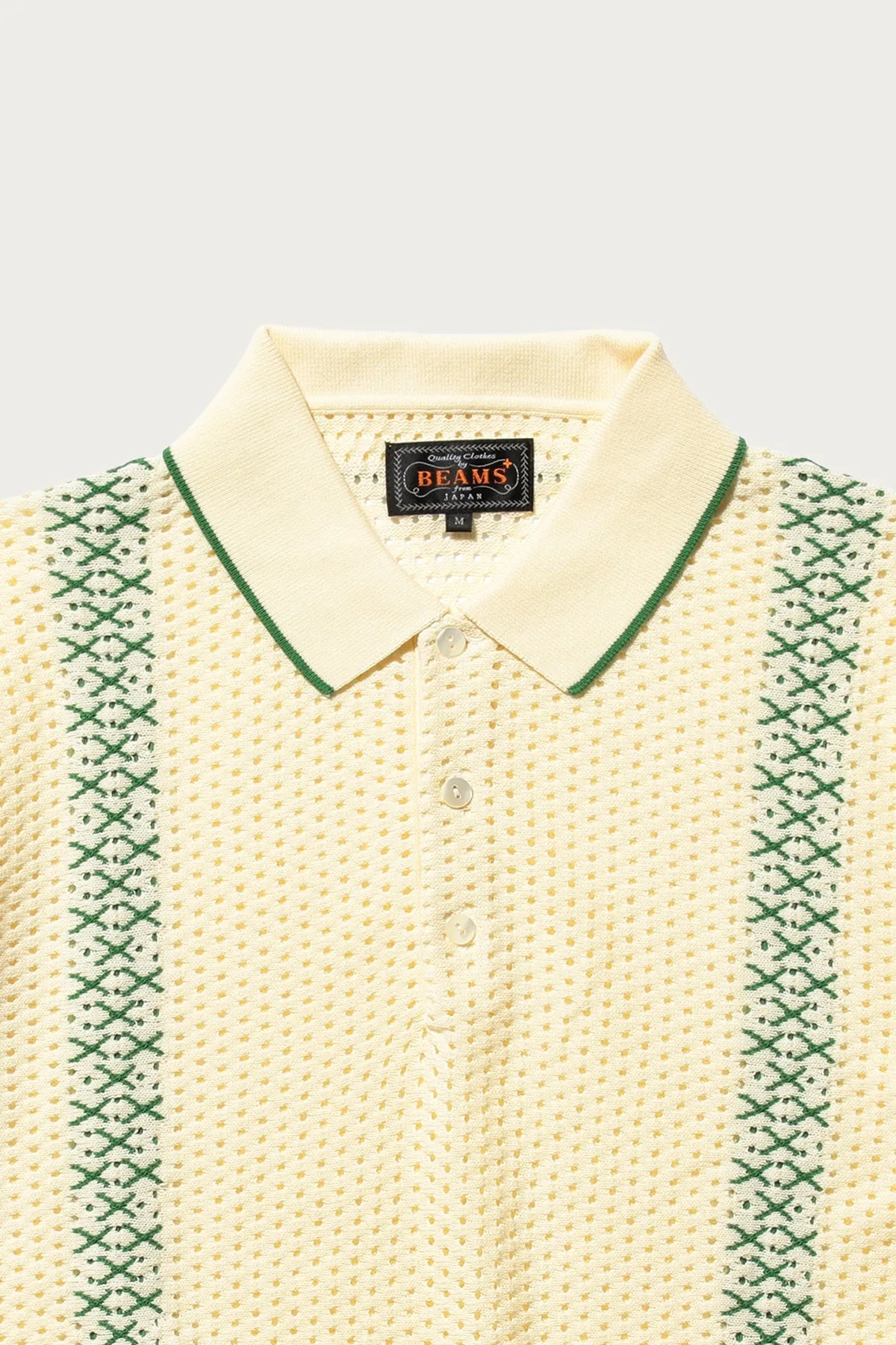 Knit Polo Mesh Stripe - Off White