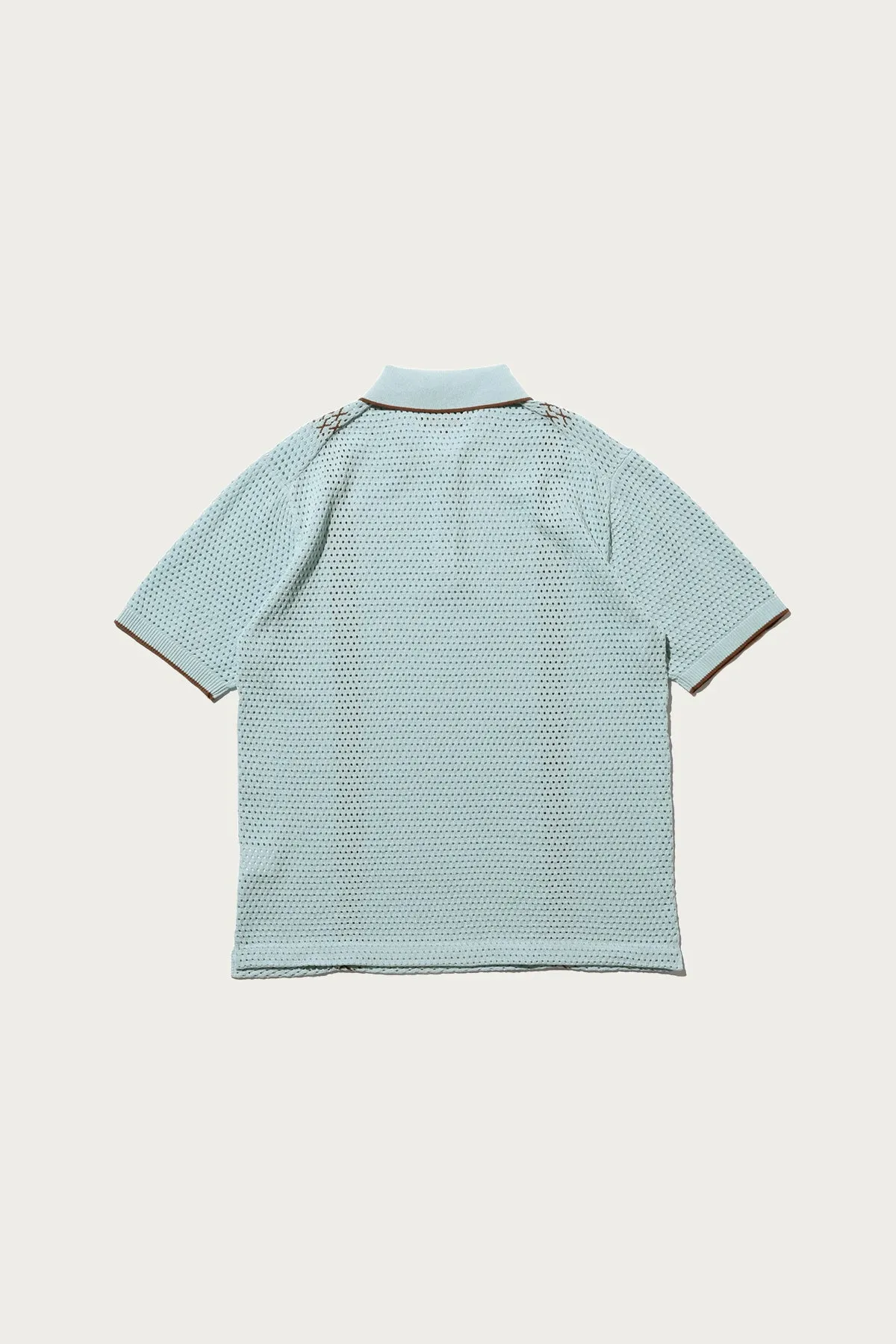 Knit Polo Mesh Stripe - Sax