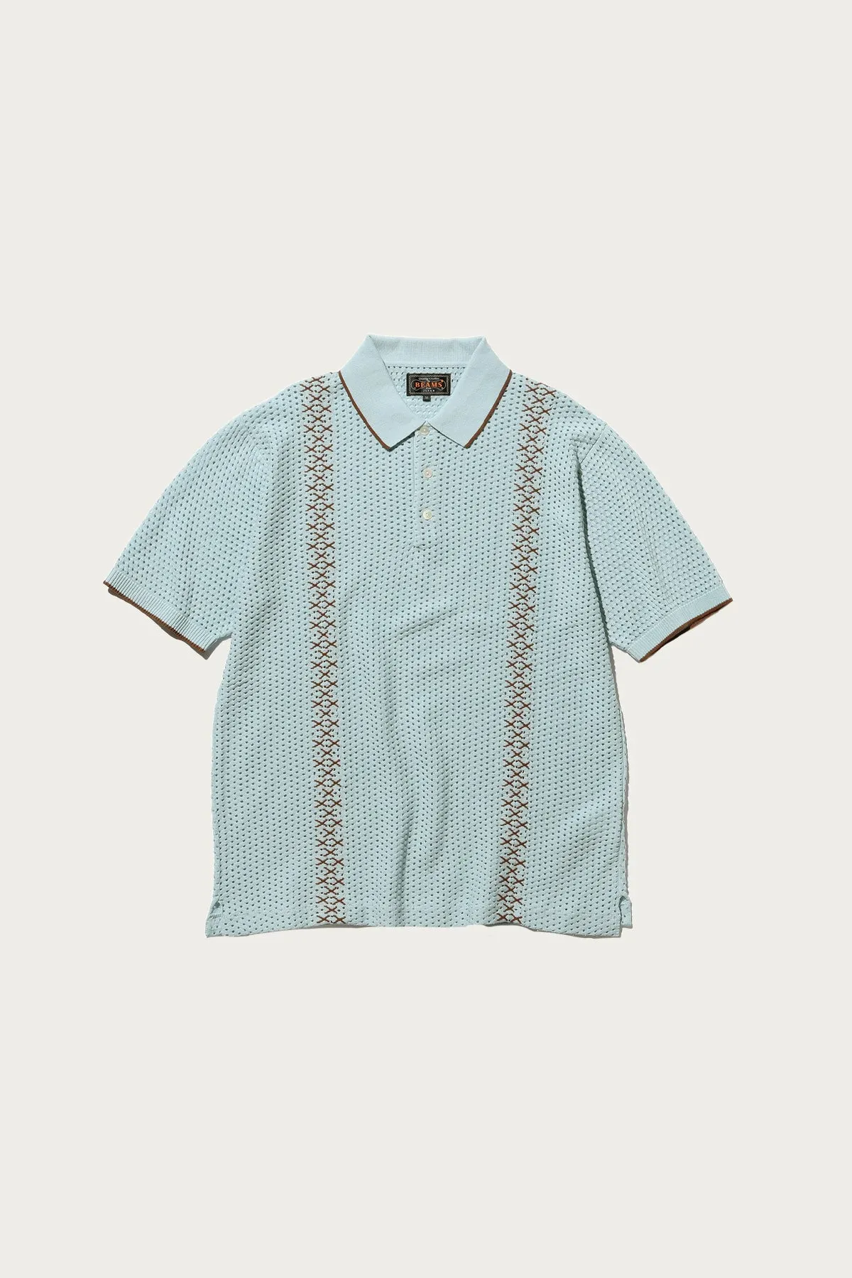 Knit Polo Mesh Stripe - Sax