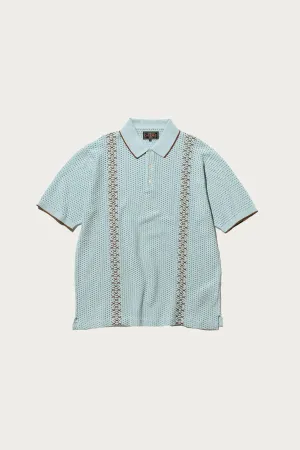 Knit Polo Mesh Stripe - Sax