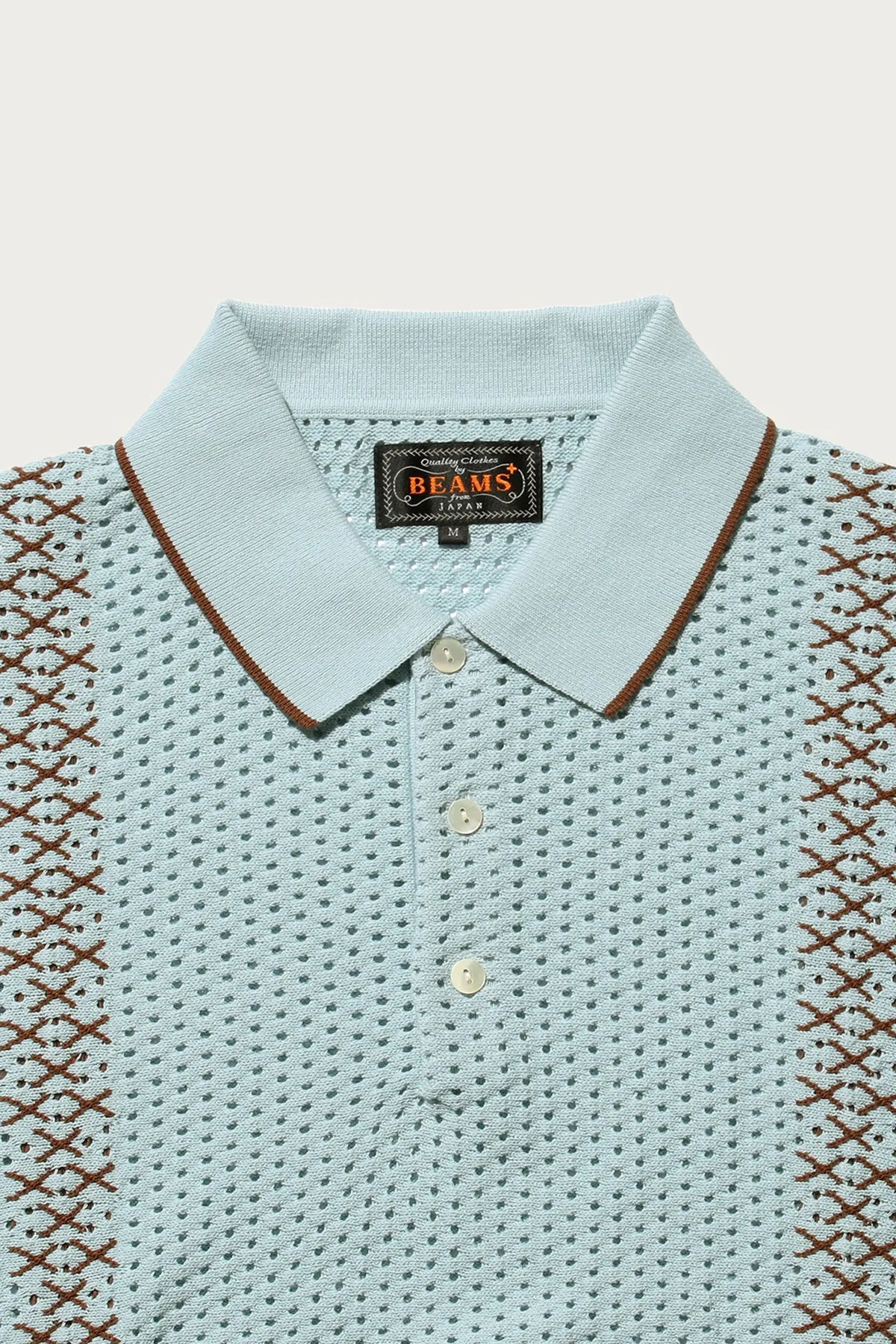 Knit Polo Mesh Stripe - Sax