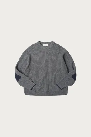 Patch Round Pullover Knit - Gray
