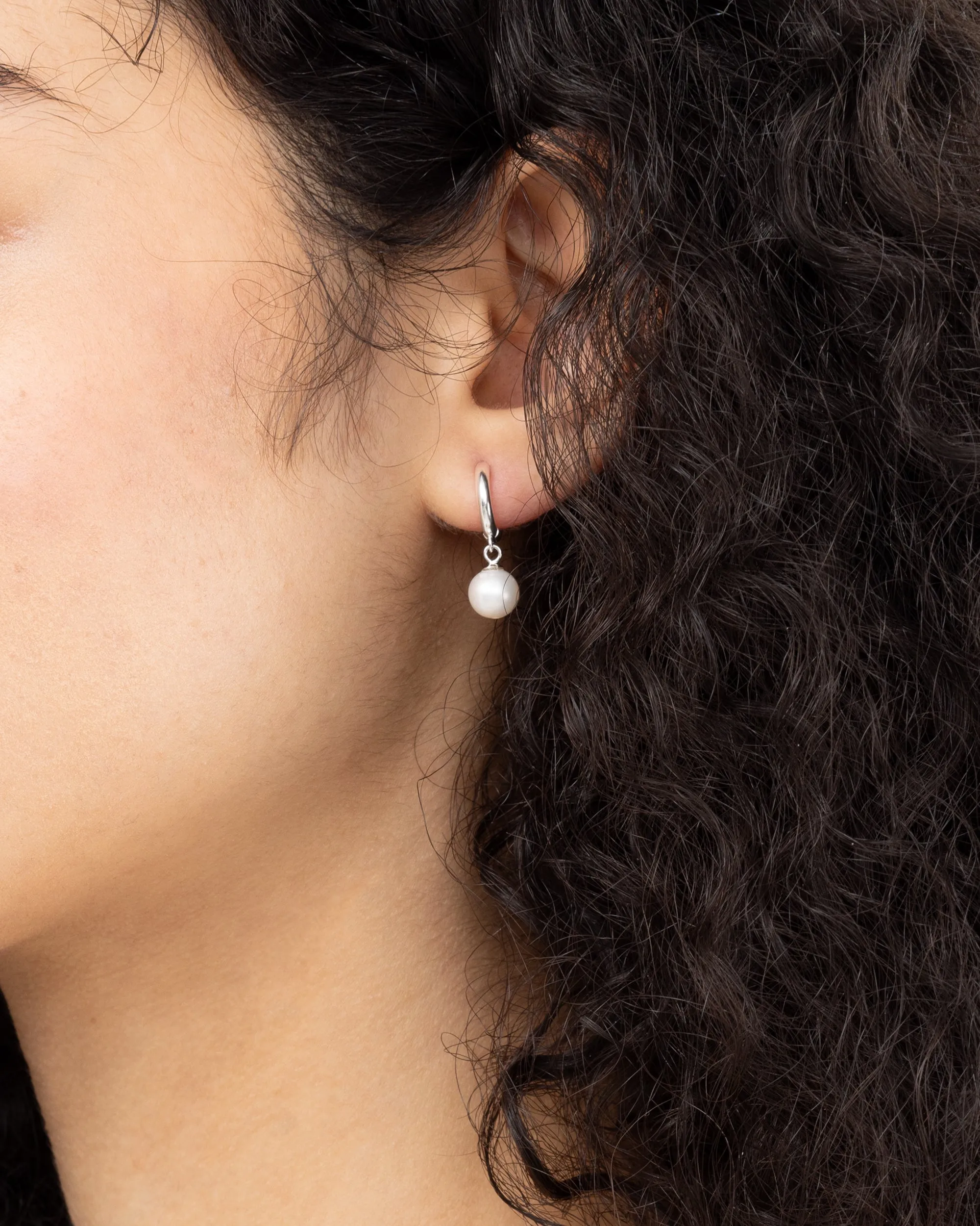 Round Pearl Huggie Earring