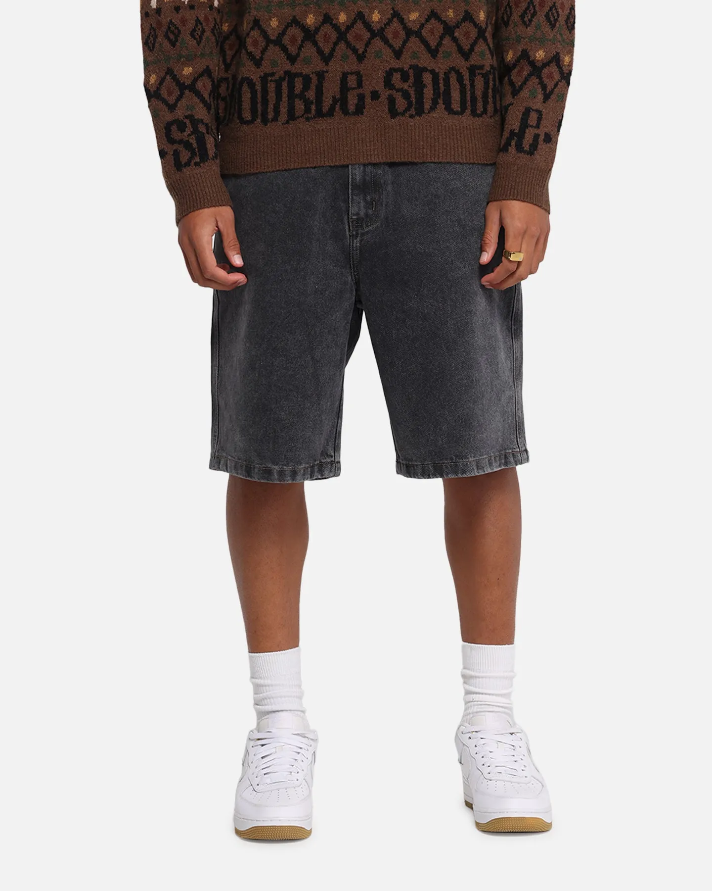 S Double Denim Standard Shorts Faded Black