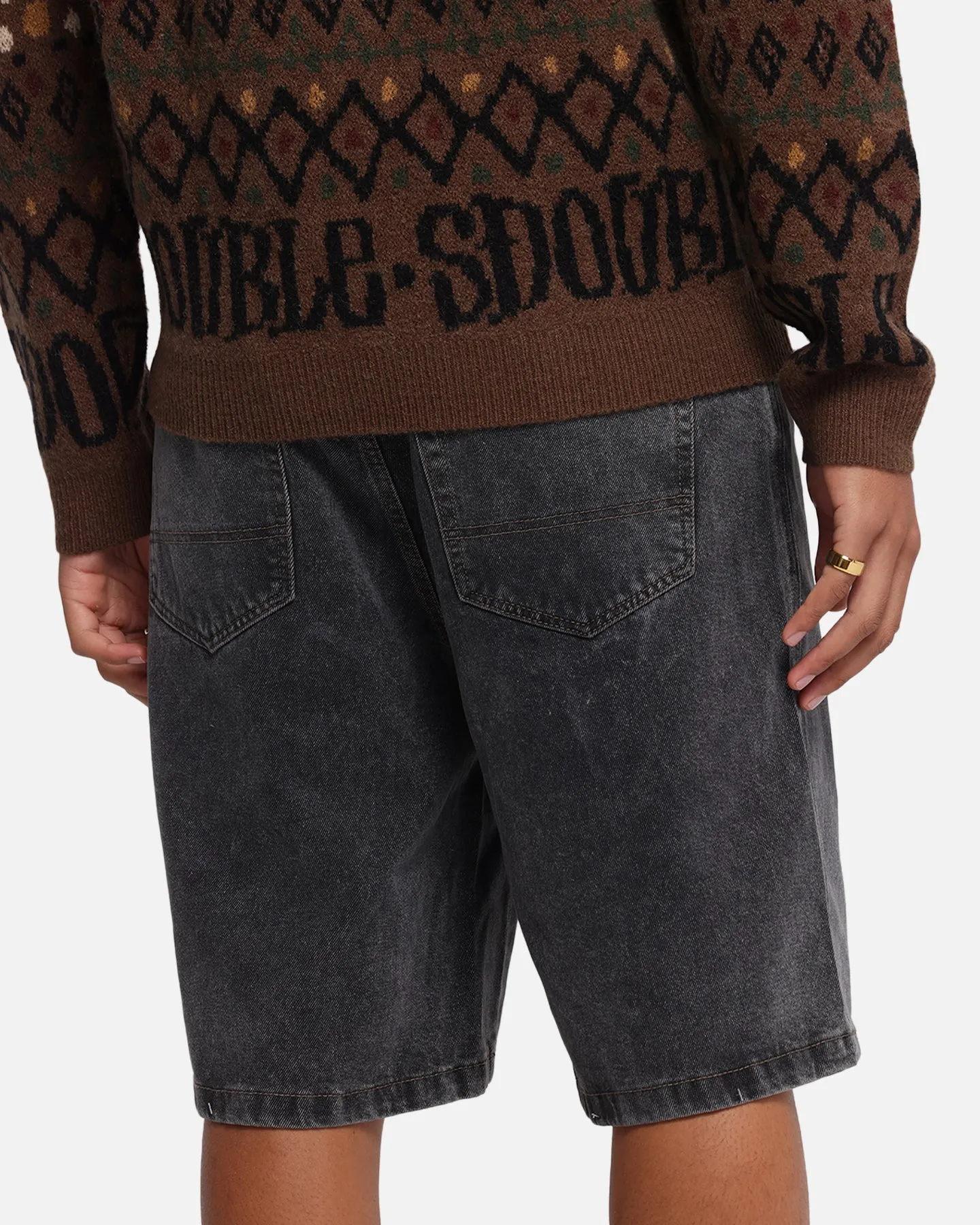 S Double Denim Standard Shorts Faded Black