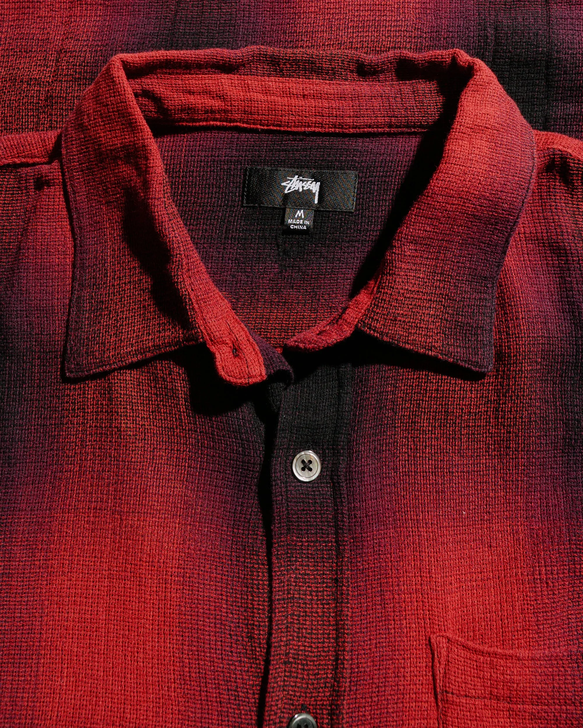 Stssy Loose Weave Plaid Shirt Red