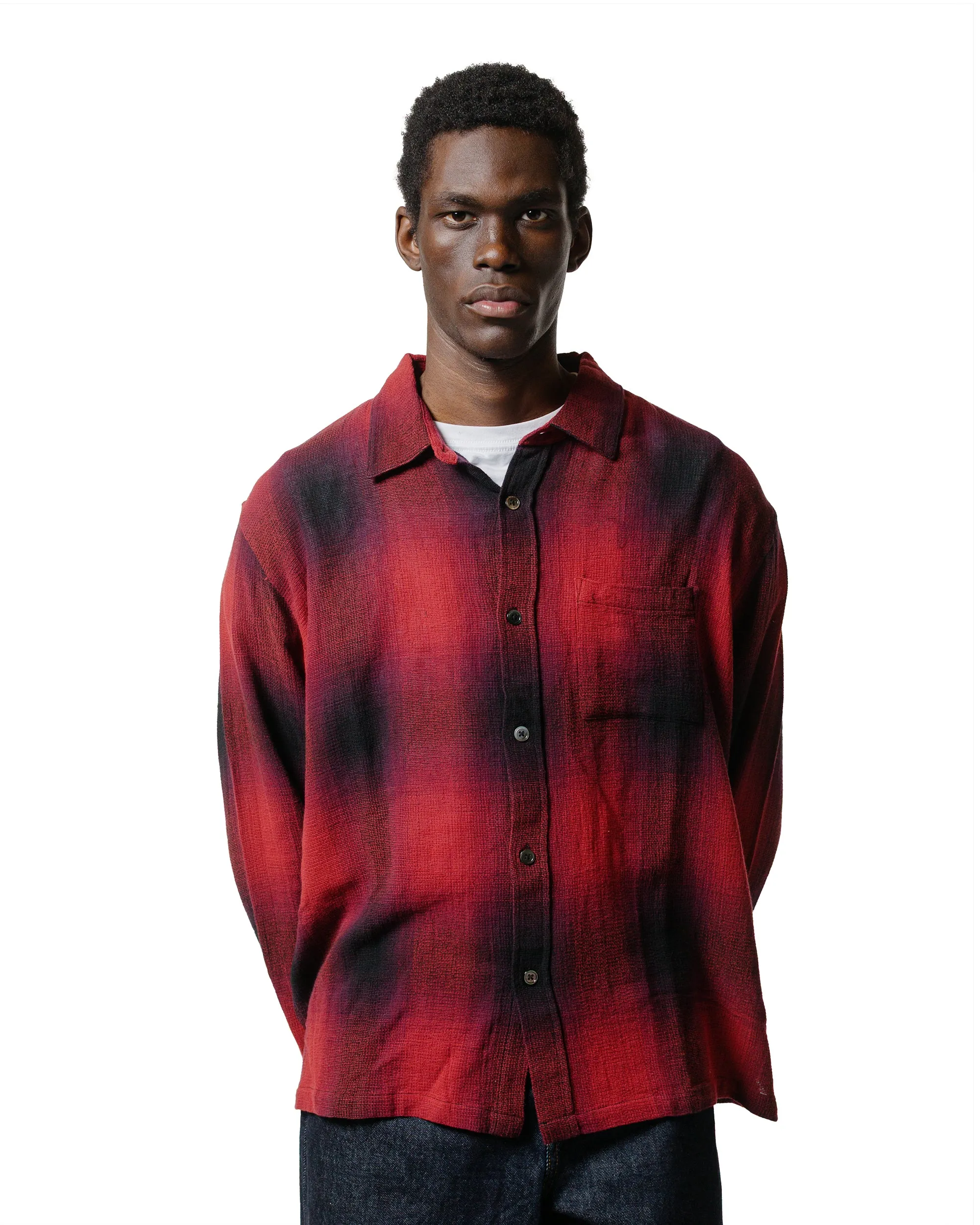 Stssy Loose Weave Plaid Shirt Red