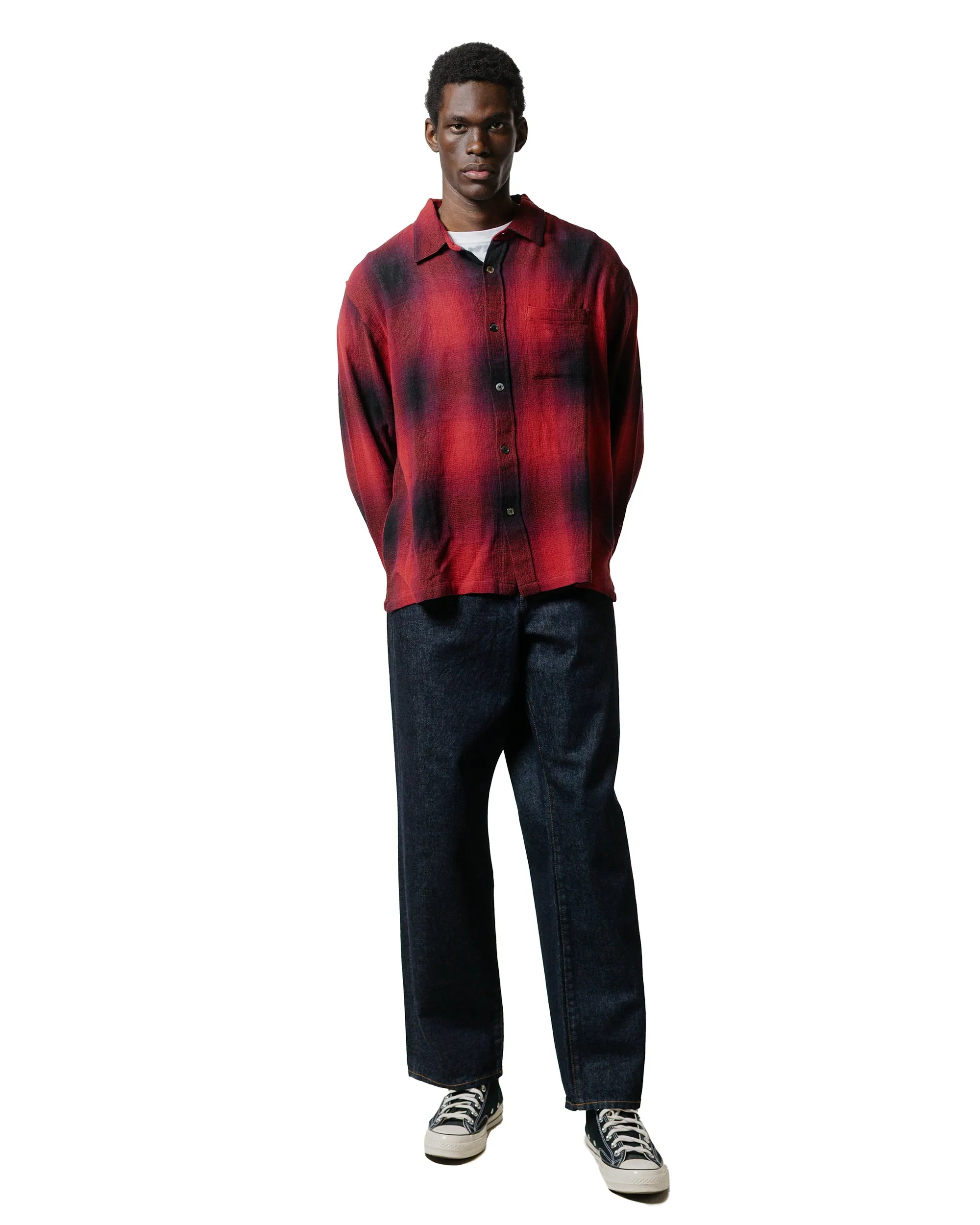 Stssy Loose Weave Plaid Shirt Red